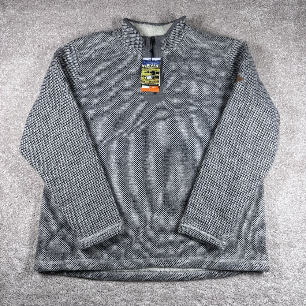 Orvis Sweater Men‎ 2XL Gray Brighton Sherpa Lined Quarter Zip Pullover NWT